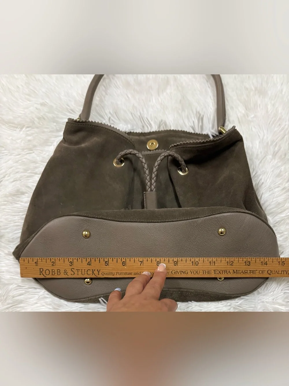 LK Bennett Taupe Suede Tassel Hobo Shoulder Bag